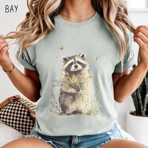 Easter Raccoon Tshirt, Floral Woodland S Adult Unisex Nature Tee